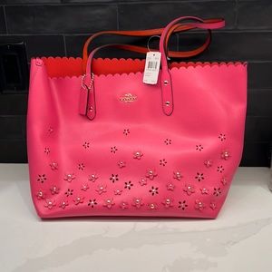 Coach Leather Bag in Pink and Tomato Red